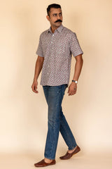 Grey Floral Printed Cotton Shirt