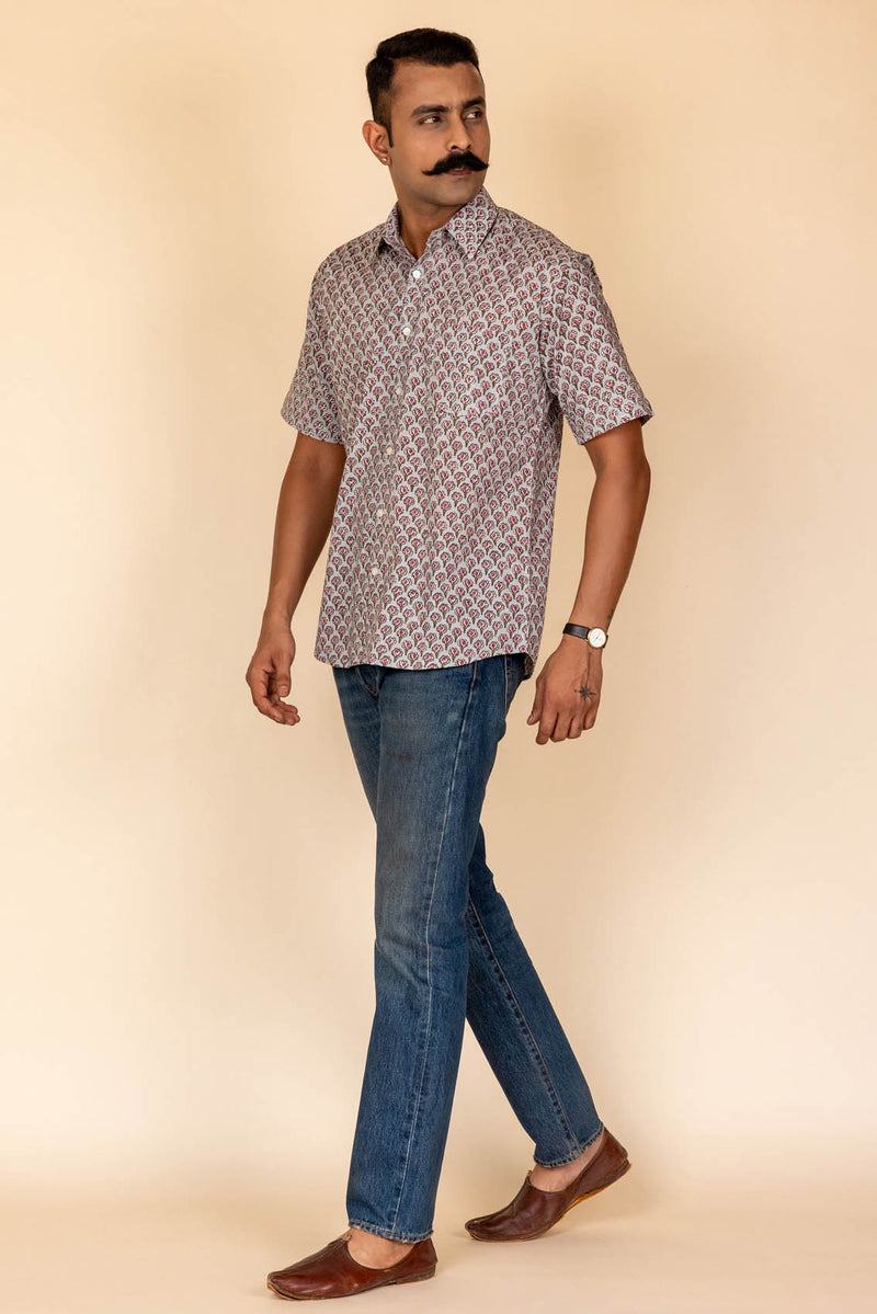 Grey Floral Printed Cotton Shirt