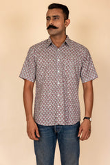 Grey Floral Printed Cotton Shirt