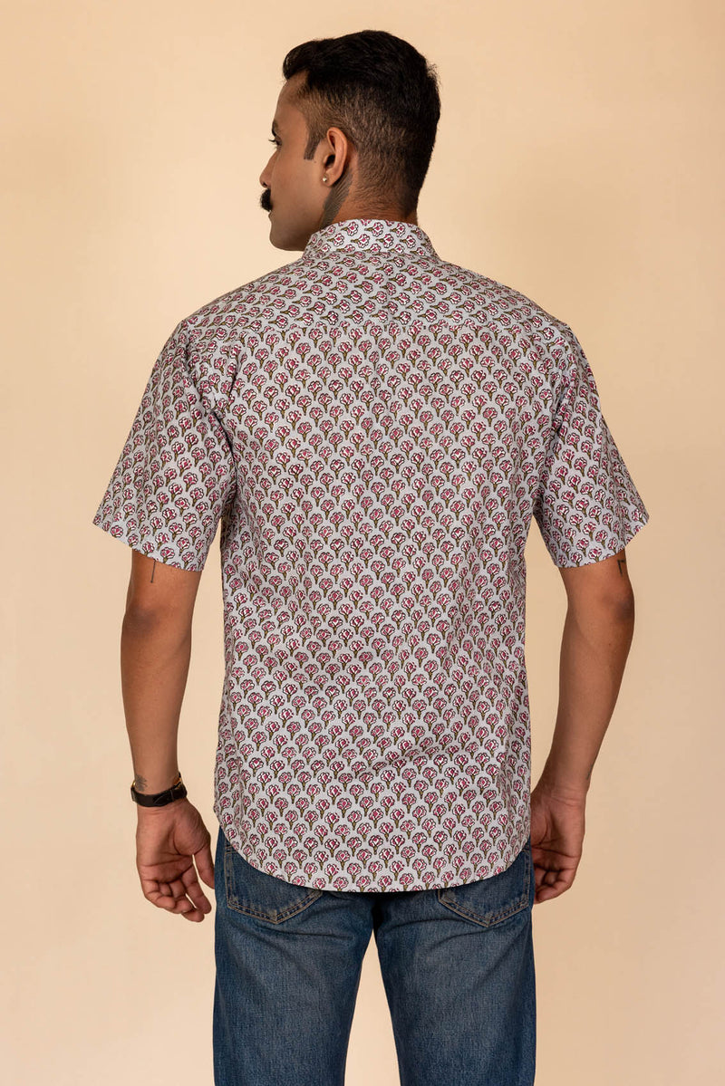 Grey Floral Printed Cotton Shirt