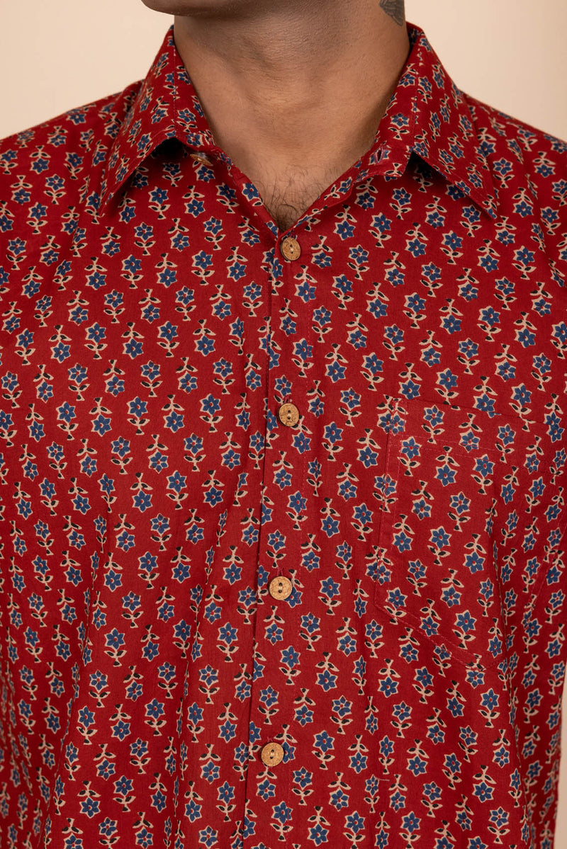 Bagru Red Cotton Shirt