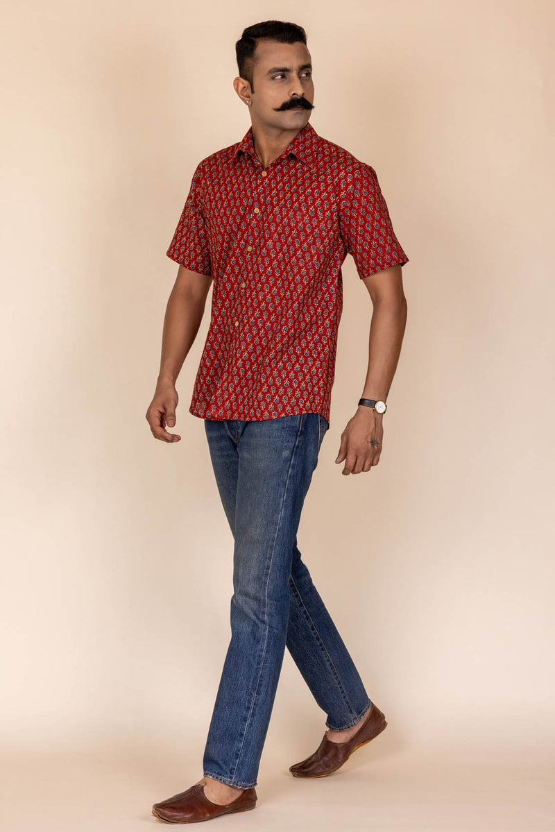 Bagru Red Cotton Shirt