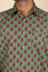 Green Printed Cotton Shirt
