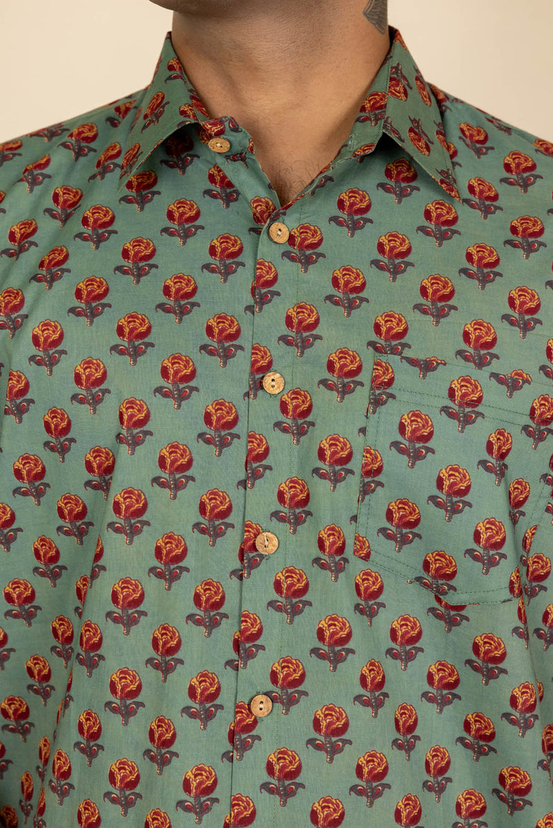 Green Printed Cotton Shirt