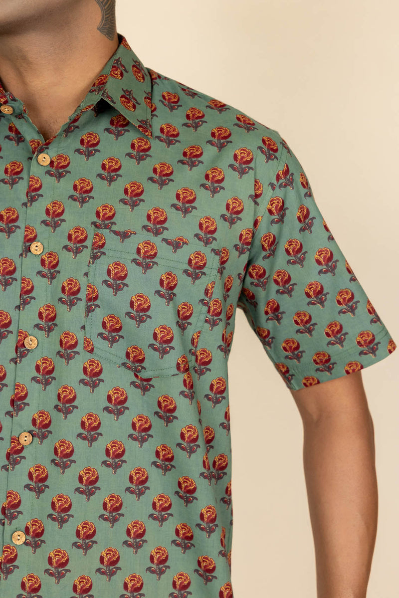 Green Printed Cotton Shirt