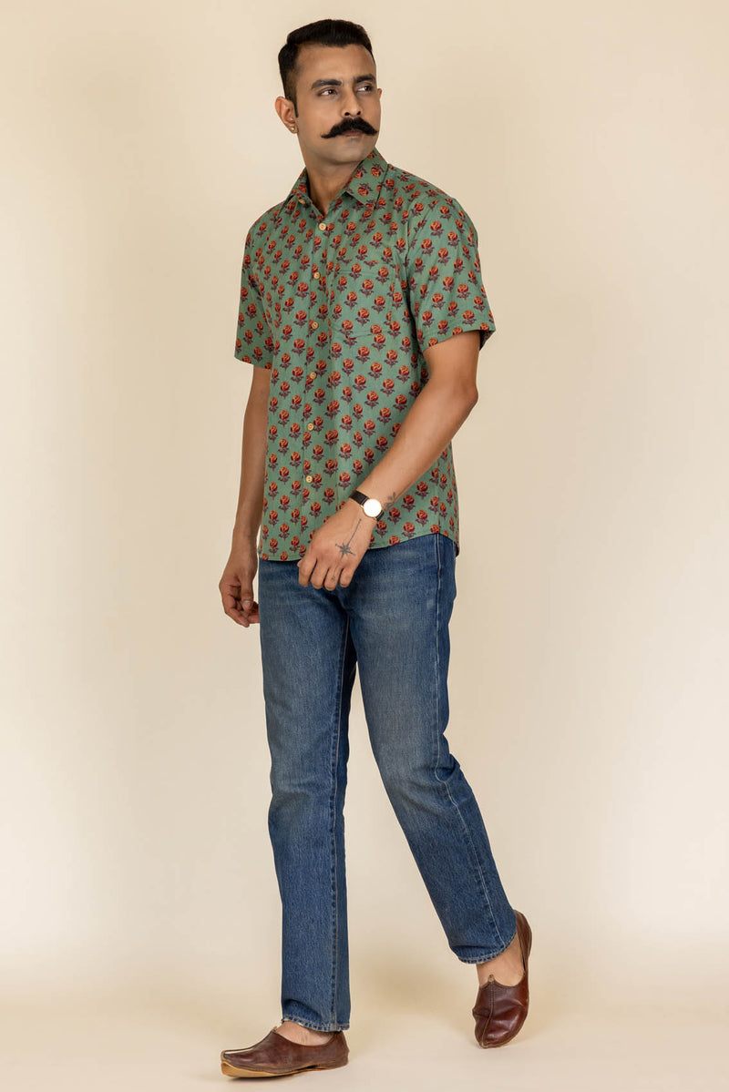 Green Printed Cotton Shirt