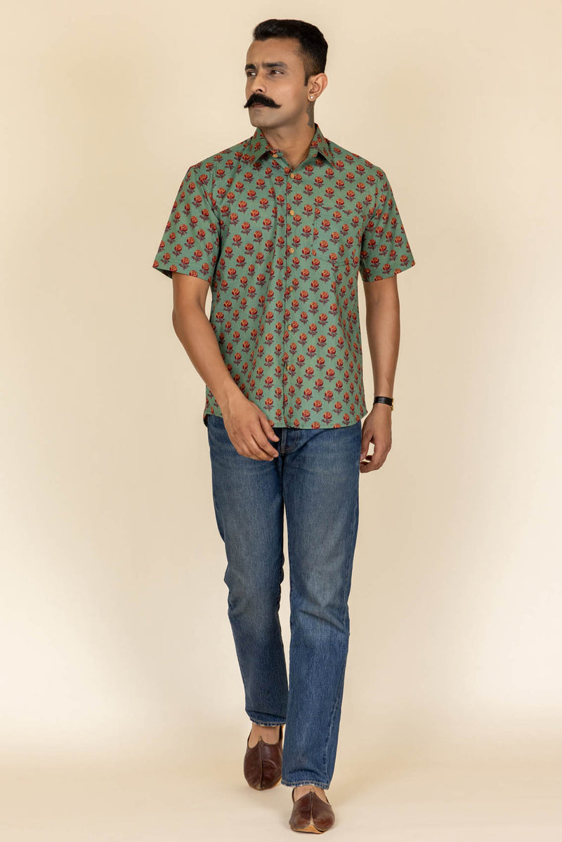 Green Printed Cotton Shirt