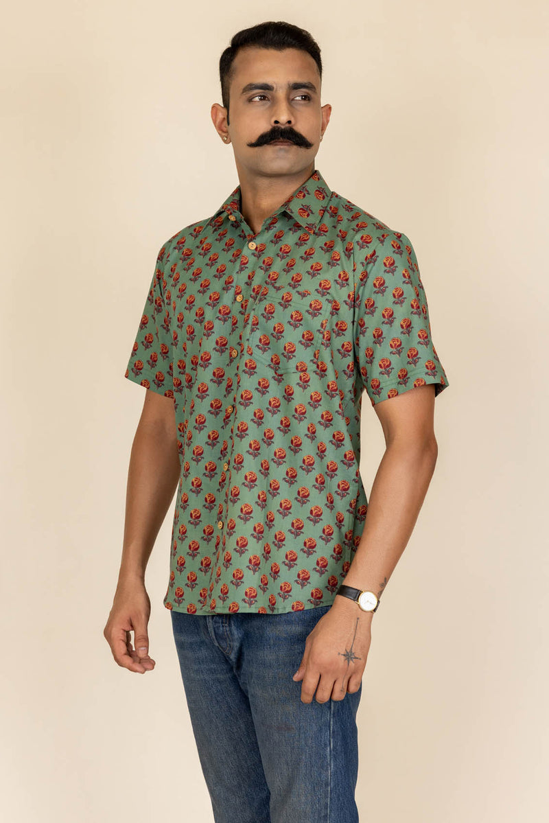 Green Printed Cotton Shirt