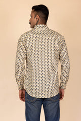 Cream Printed Cotton Full Sleeve Shirt