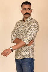 Cream Printed Cotton Full Sleeve Shirt
