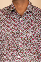 Grey Floral Printed Cotton Full Sleeve Shirt