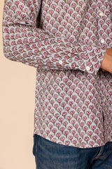 Grey Floral Printed Cotton Full Sleeve Shirt