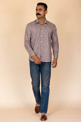 Grey Floral Printed Cotton Full Sleeve Shirt