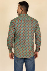 Green Printed Cotton Full Sleeve Shirt