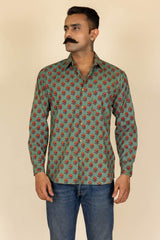 Green Printed Cotton Full Sleeve Shirt