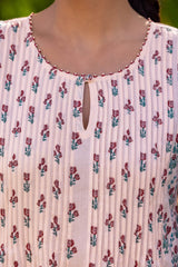 Pleated Floral Grid Kurta