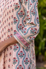 Pleated Floral Grid Kurta
