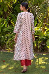 Pleated Floral Grid Kurta