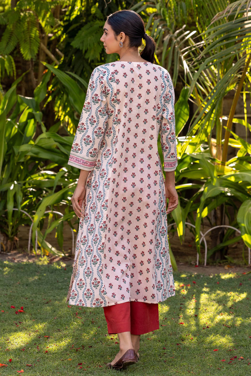 Pleated Floral Grid Kurta