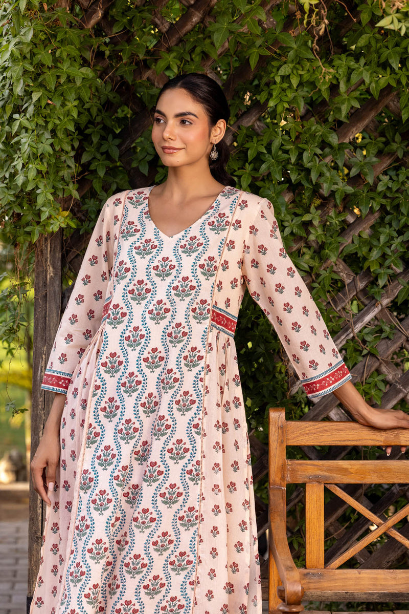 Gathered Floral Grid Kurta