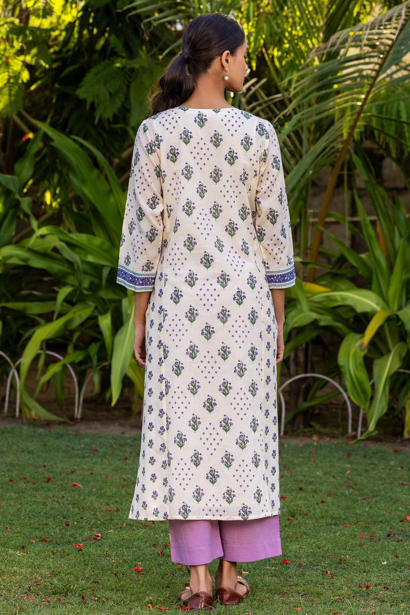 Slim Floral Grid Kurta