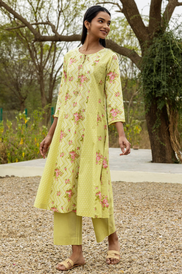 Green Panelled Kurta