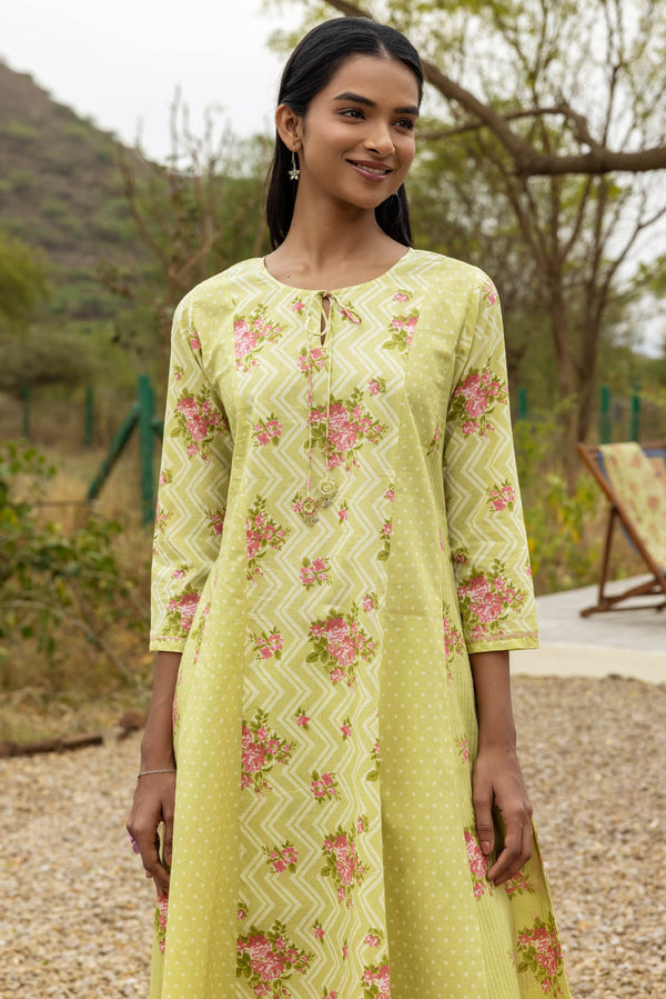 Green Panelled Kurta