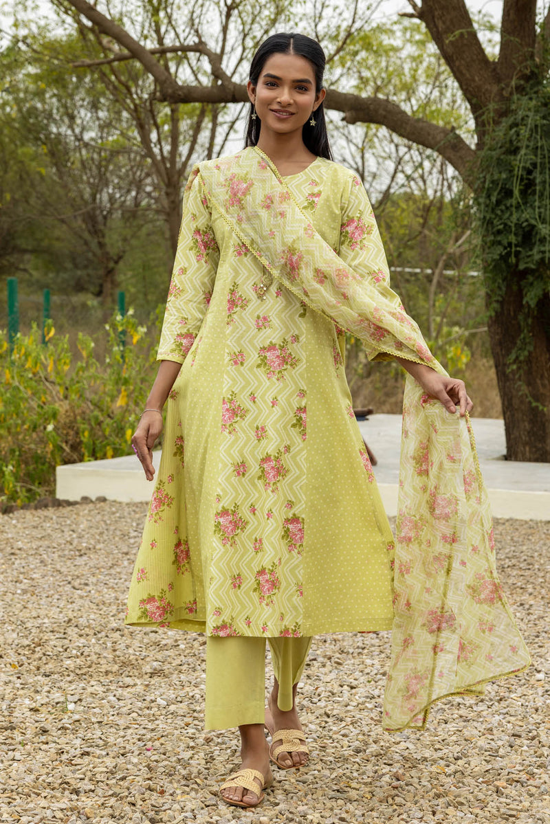 Green Panelled Kurta