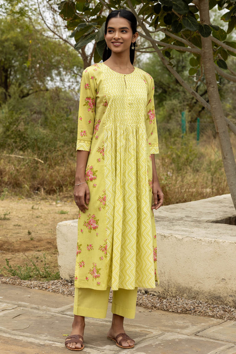 Green Pleated Kurta