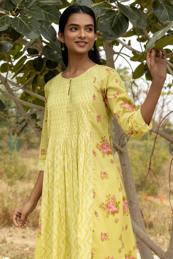 Green Pleated Kurta