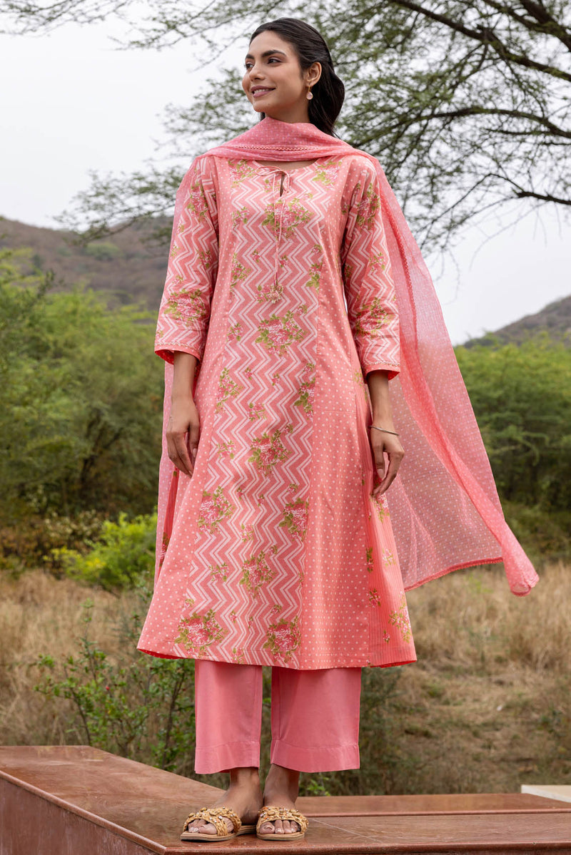 Pink Panelled Kurta