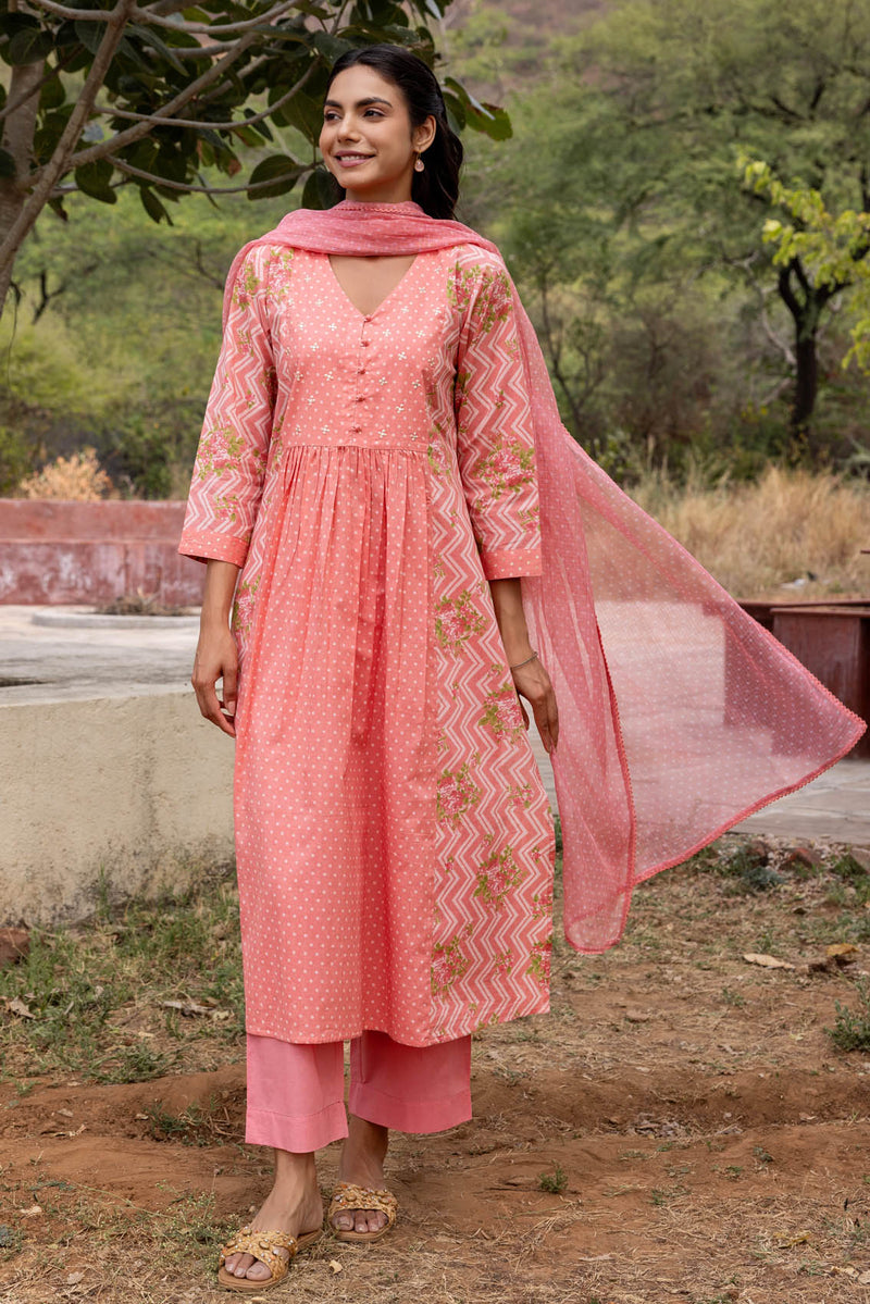 Pink Gathered Kurta