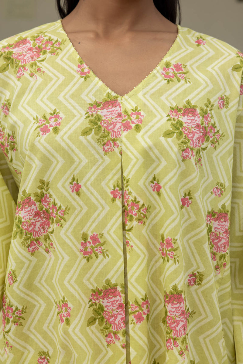 Green Chevron Kaftan-Kurta