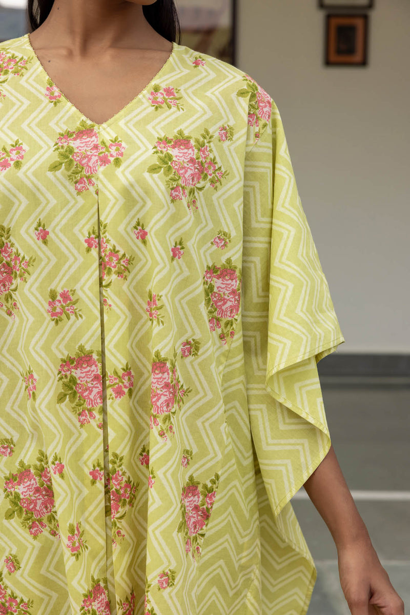 Green Chevron Kaftan-Kurta