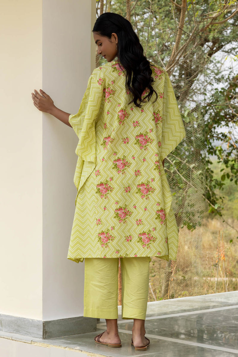 Green Chevron Kaftan-Kurta