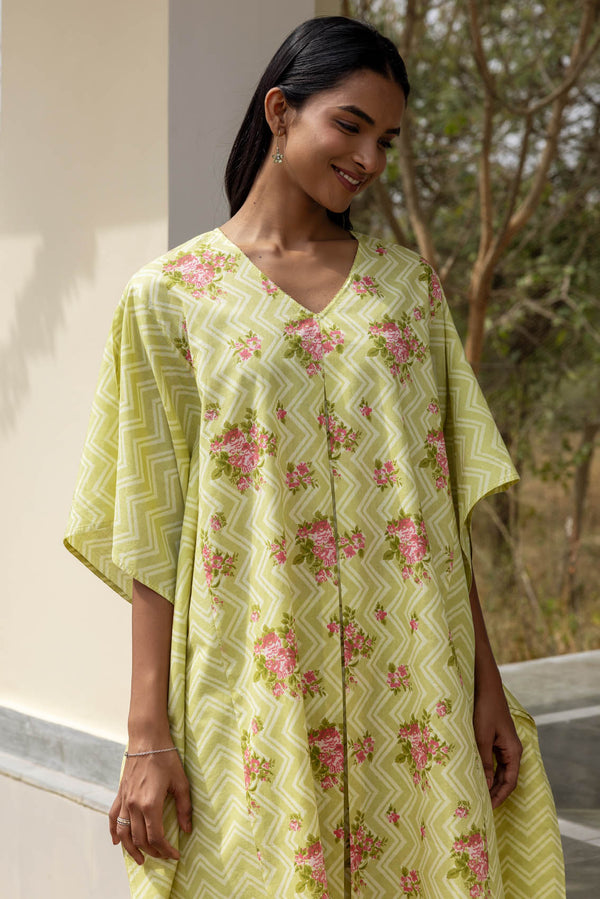 Green Chevron Kaftan-Kurta