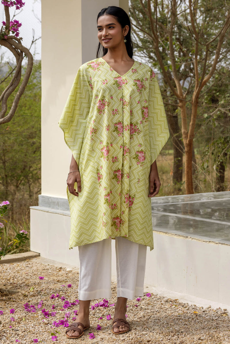 Green Chevron Kaftan-Kurta