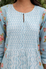 Blue Pleated Kurta