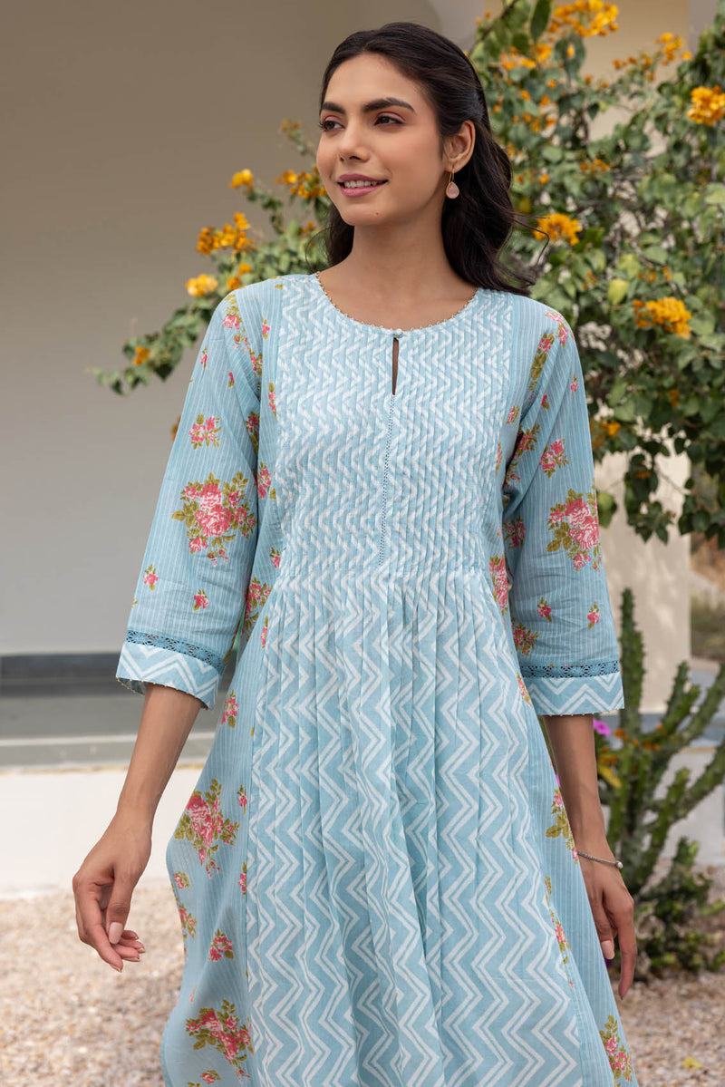 Blue Pleated Kurta