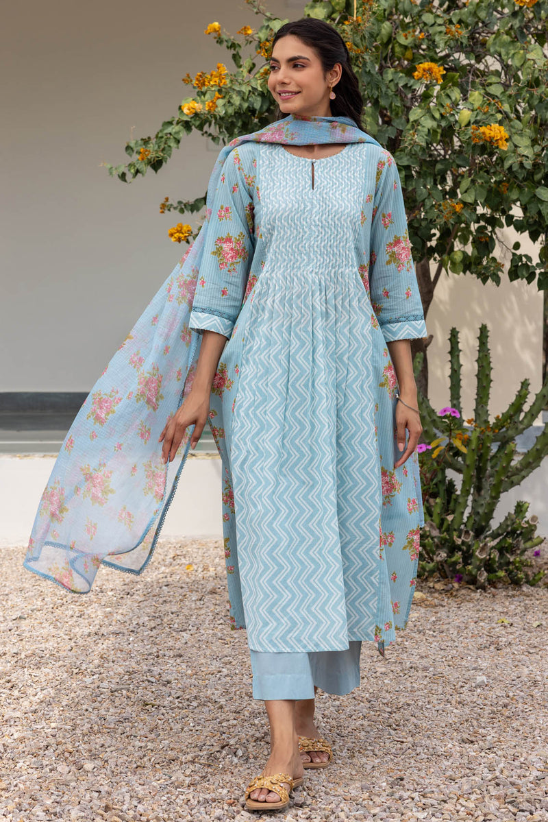 Blue Pleated Kurta