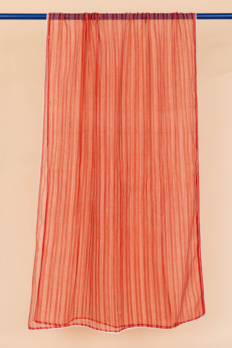 Orange Red Striped Doria Dupatta