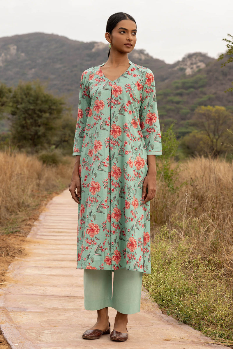 Green Pleated Jaswandi Kurta