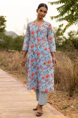 Blue Pleated Jaswandi Kurta