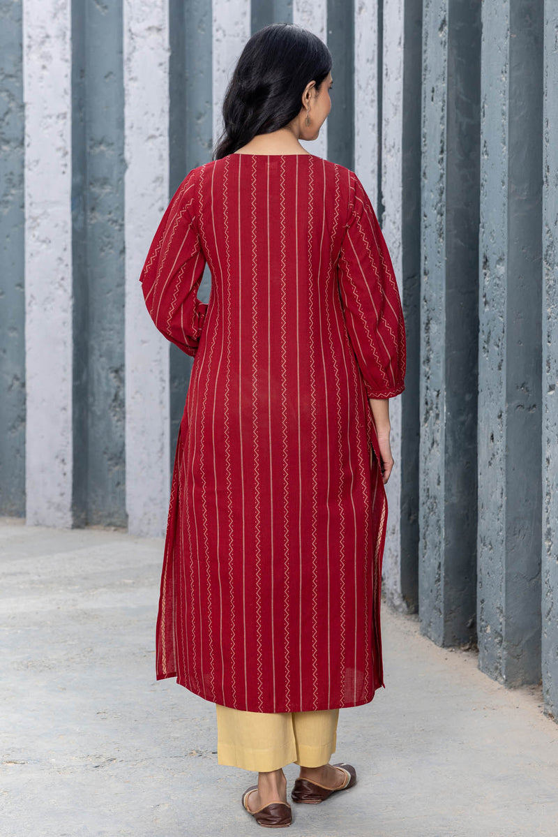 Red Handloom Kurta