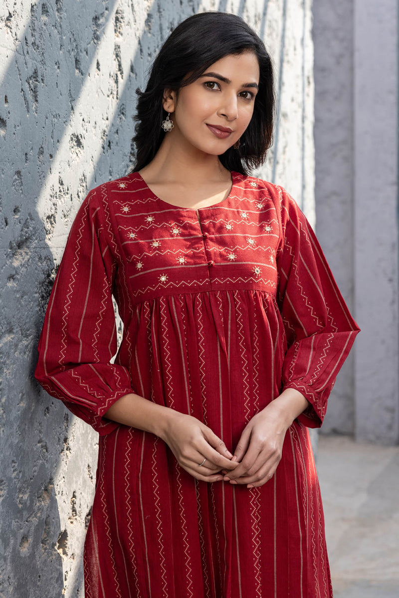 Red Handloom Kurta