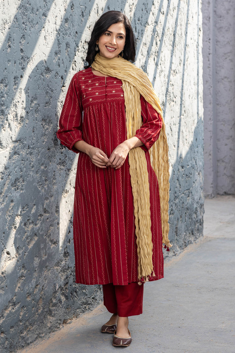 Red Handloom Kurta