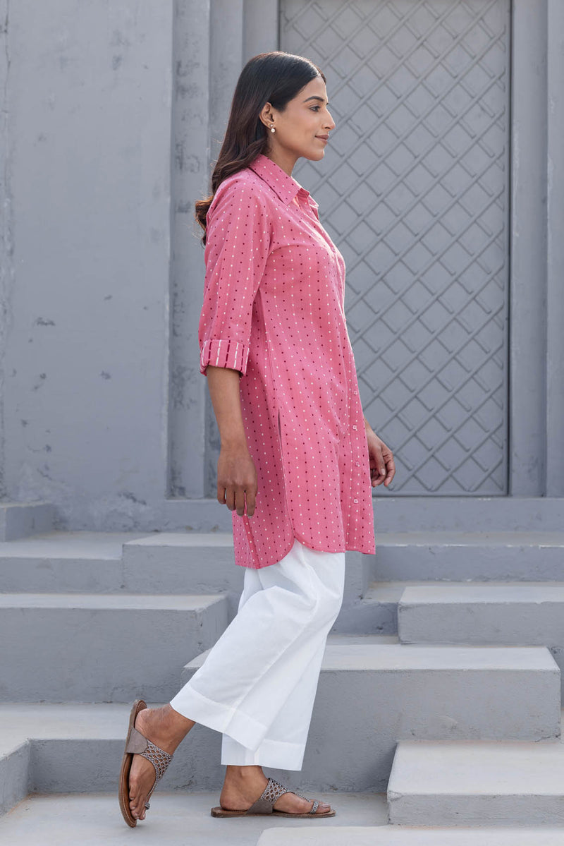 Coral Pink Handloom Shirt