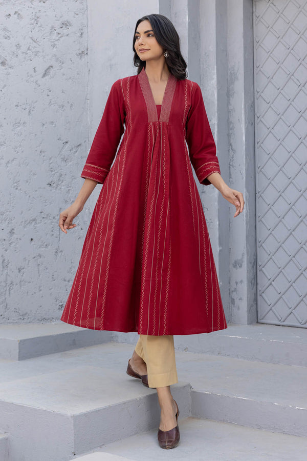 Chilli Red Handloom Kurta