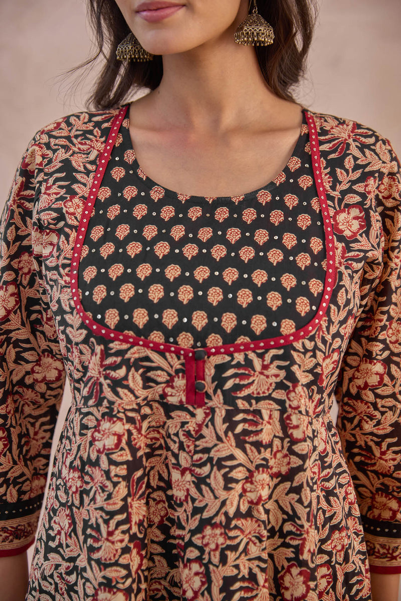 Bagru Anarkali Kurta