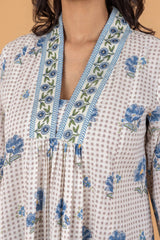 Blue Floral Grid Kurta